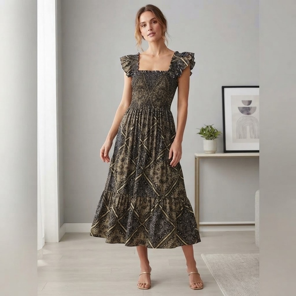 Hill House Home The Nap Dress Ellie Smocked Midi Paisley XXL Cottage Fit Flare